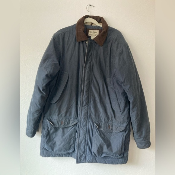Vintage LL Bean Parka Chore Coat Wool Lined Navy Plaid Full Zip Hunting Barn - Picture 1 of 16